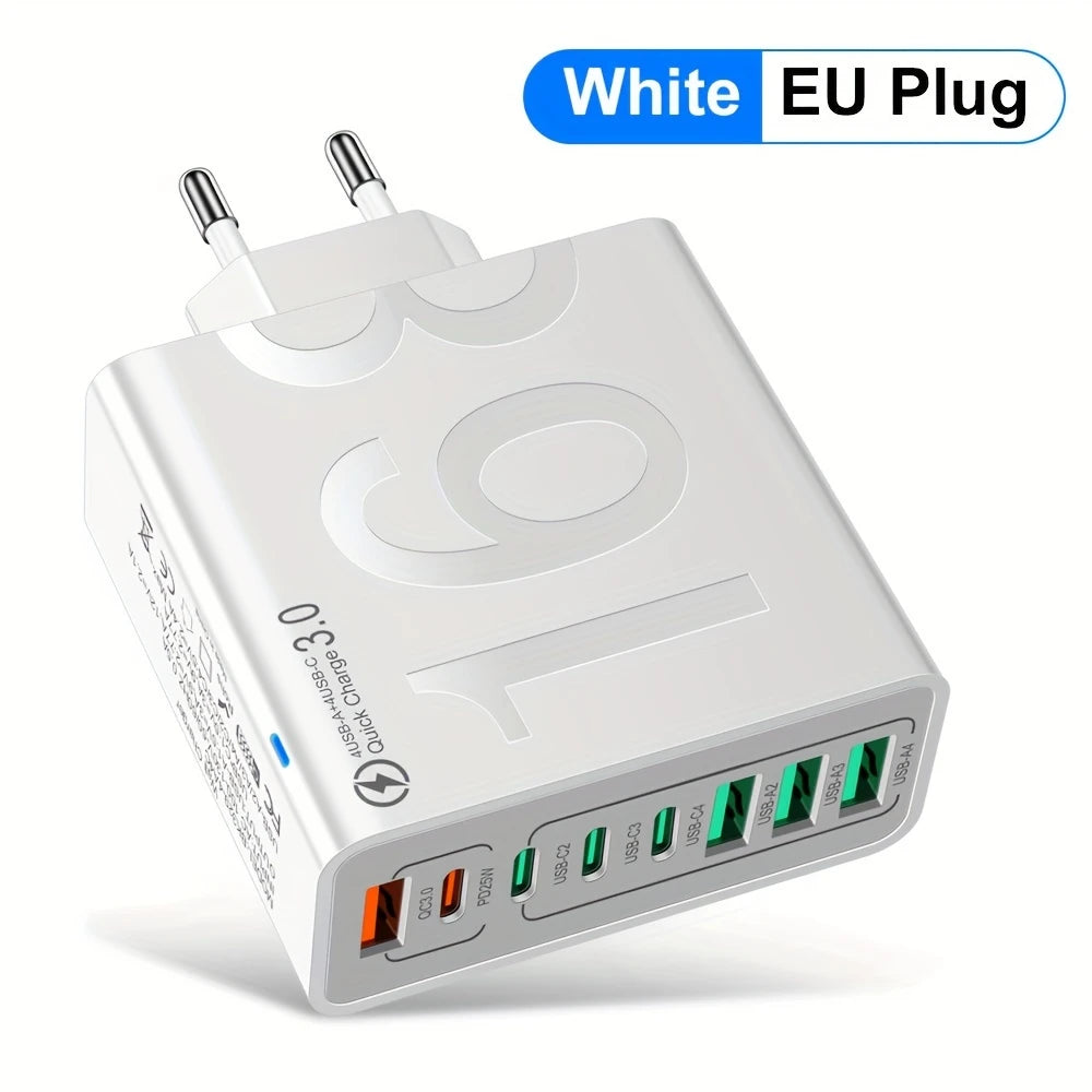8-Port Fast Charging Adapter – EU Plug (White)